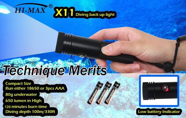 Hi-Max X11 Dive Torch - 650 Lumens-9663