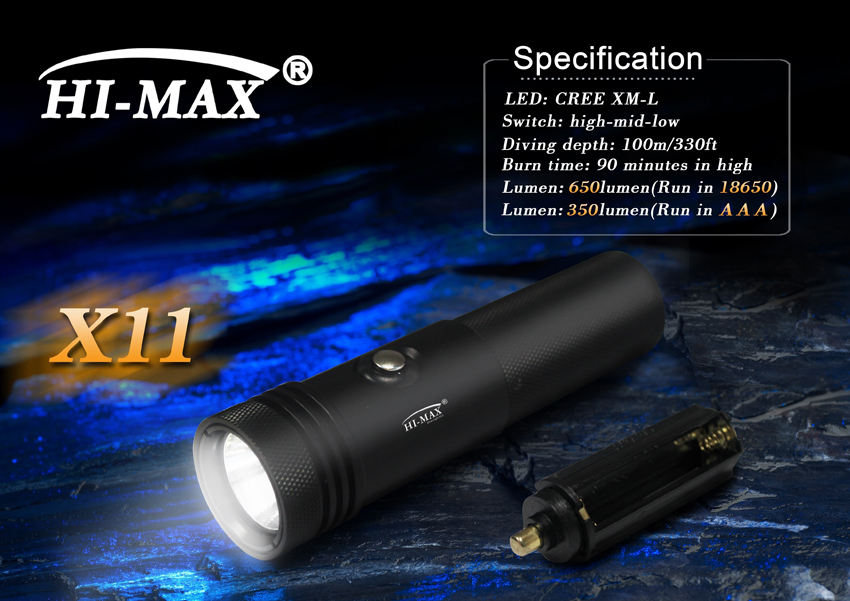 Hi-Max X11 Dive Torch - 650 Lumens-0