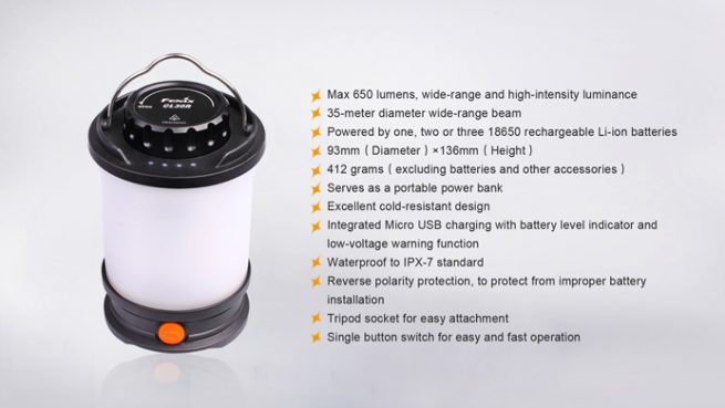 Fenix CL30R 650 lumen rechargeable camping lantern -11089