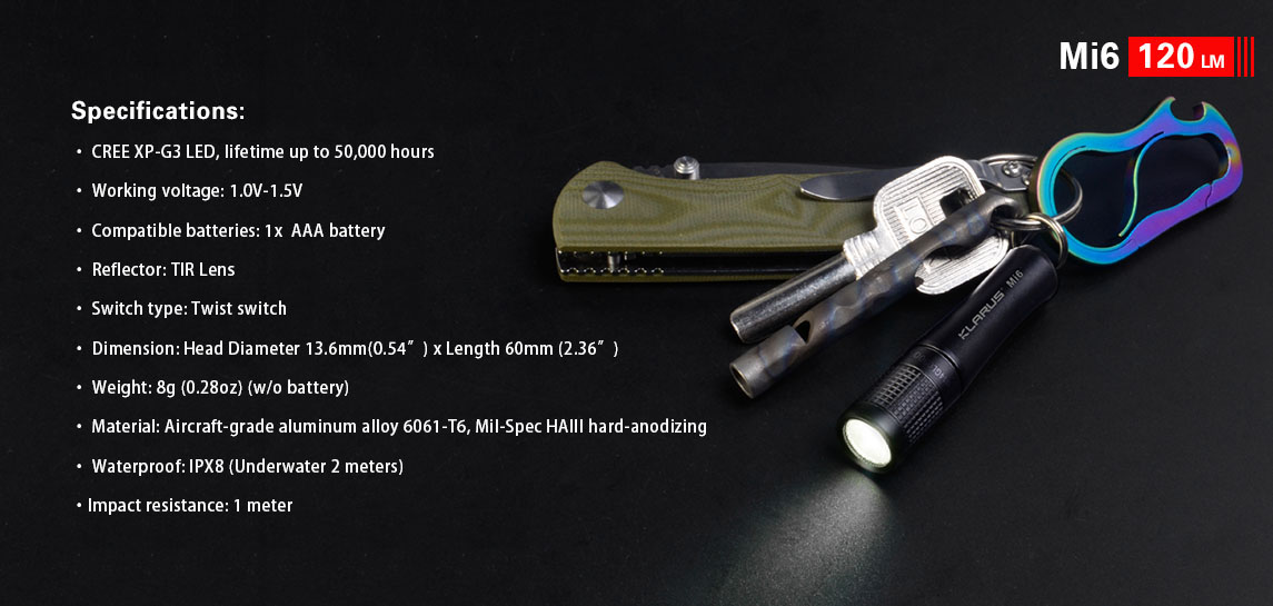 Klarus Mi6 Keychain Flashlight 120LM Black Elite Outdoor Gear