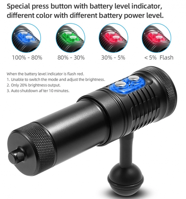 Hi-Max V17 Professional Diving Photo/Video Torch -2200 Lumens (Auto Flash LED and White/Red UV Light) - Image 5