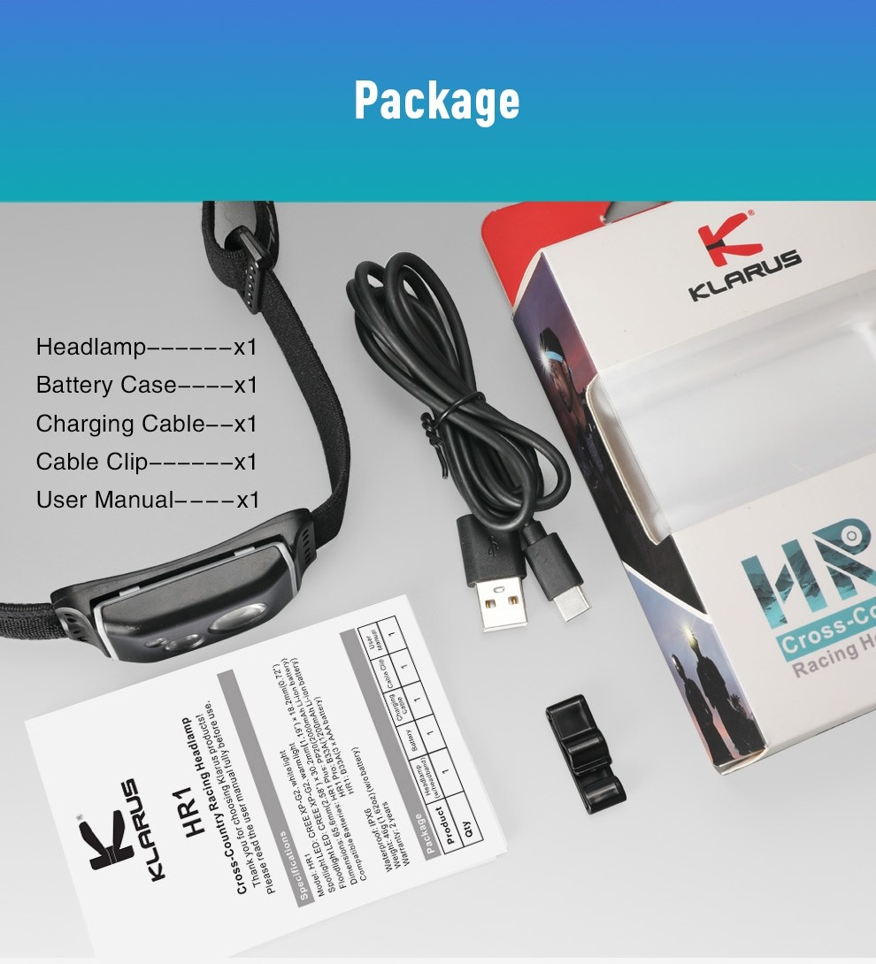klarus HR1 Plus 600 Lumens Ultra-Slim Running Headlamp Running Waist Pack
