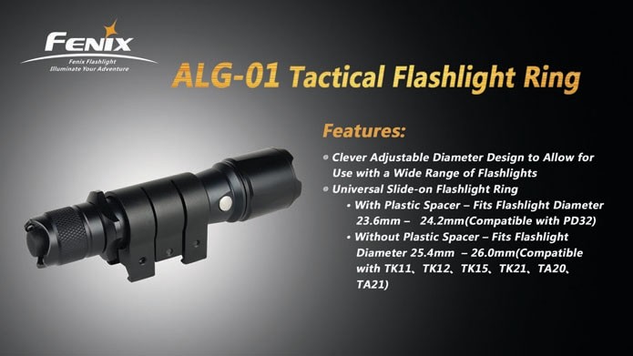 Fenix ALG-01 Rail Mount Flashlight Ring (23.6mm-26mm Adjustable Diameter)