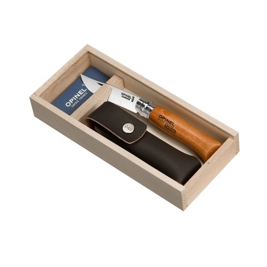 Opinel #08 Traditional + Pouch in Wooden Gift Box - Carbon Steel
