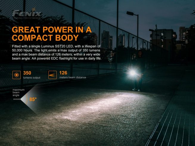 Fenix E20 V2.0 Compact 2AA Flashlight (350 lumens) - Image 5