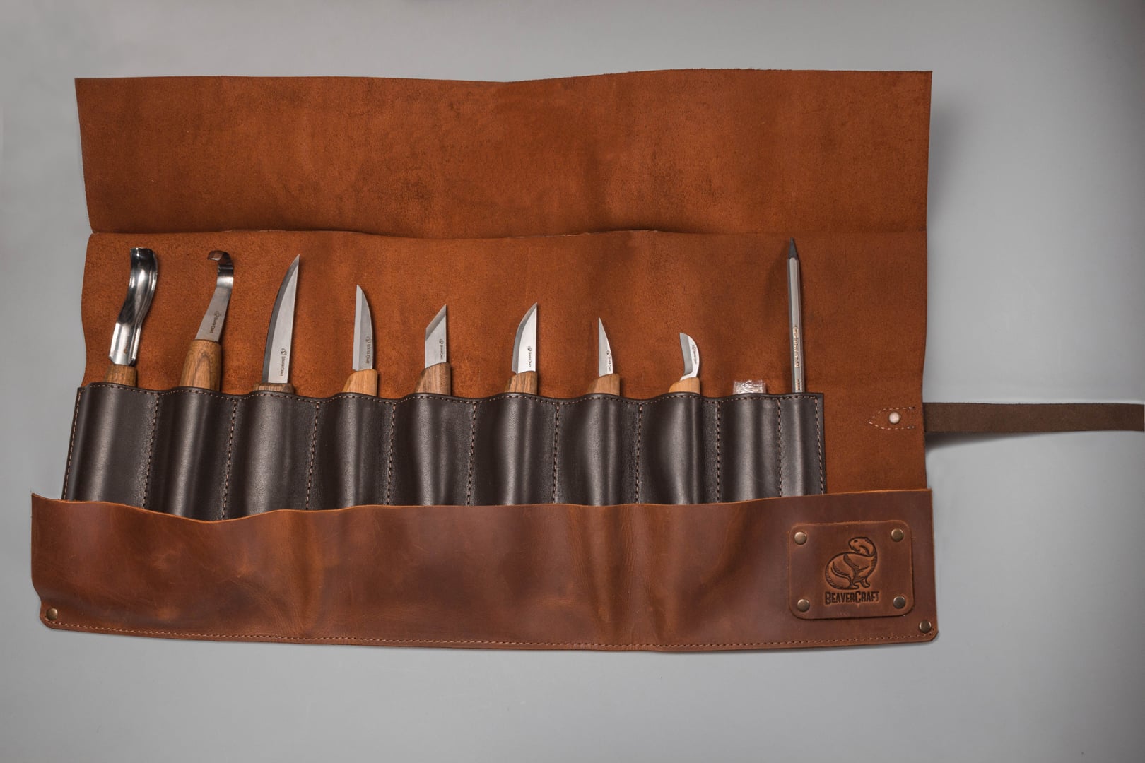 Beaver Craft Premium Wood Carving Set with Leather Tool Roll - S18X