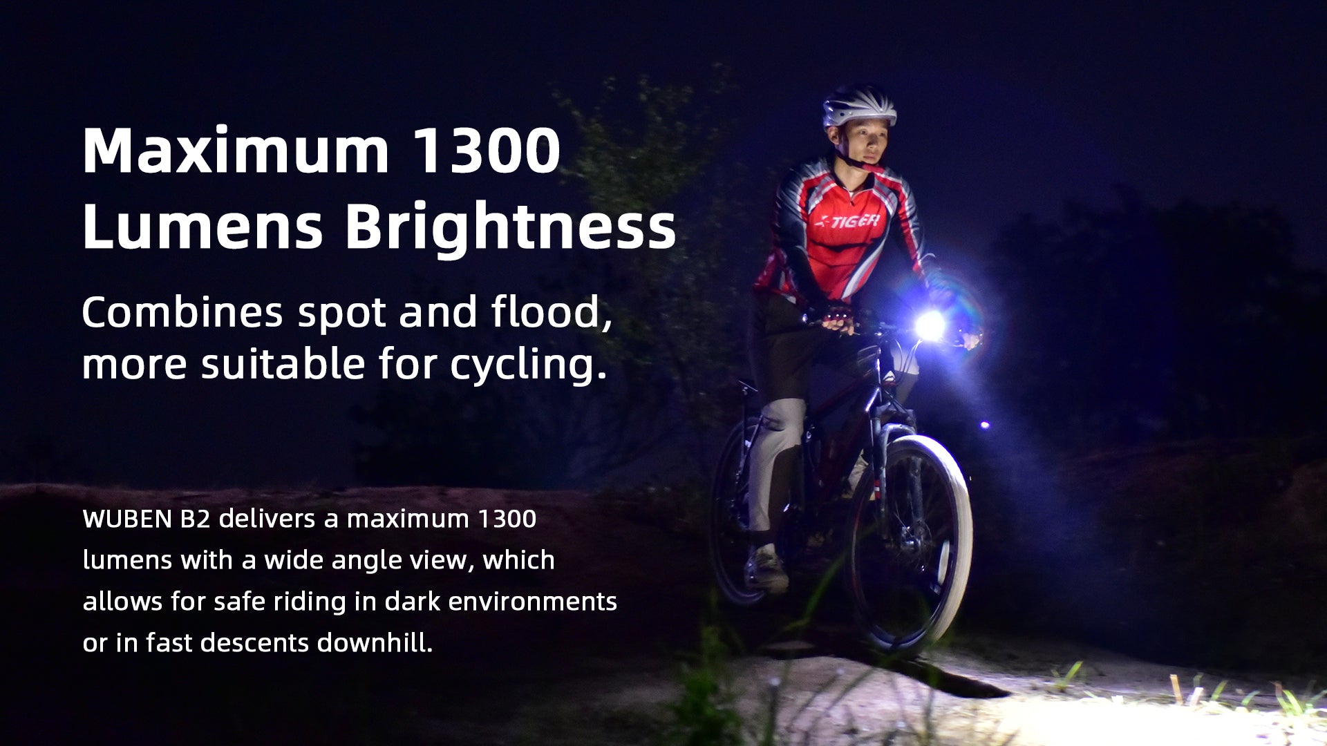 Wuben B2 Rechargeable Bike Light (1300 Lumens) with Bonus Tail Light