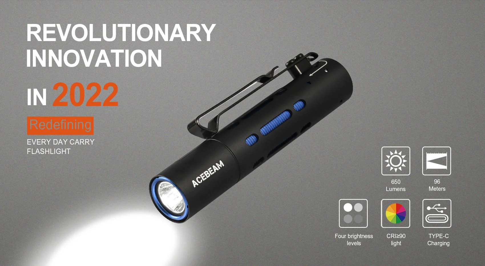 Plata sin Batería 650 lúmenes LED linterna antorcha Nuevo acebeam Rider Rx 