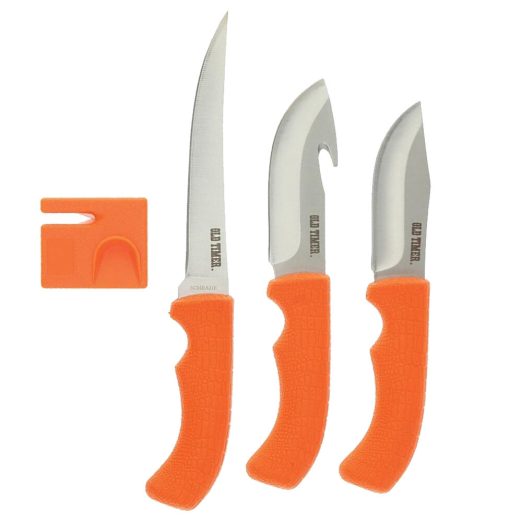 Schrade Old Timer Blaze Hunting Knife 3 Piece Set w/ Sharpener and Nylon Pouch - Orange P1105592