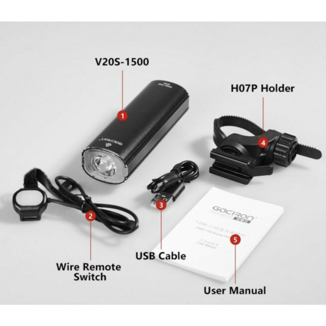 Gaciron V20S-1500 2 in 1 Rechargeable Bicycle and Helmet Light with Wired Remote Switch - 1400 Lumen Front Light with 100 Lumen Rear Light - Image 12