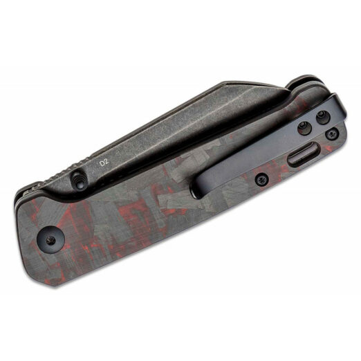 QSP Penguin - Shredded Carbon Fibre/Red G10 Handle with Black Stonewash Blade, QS130-URD