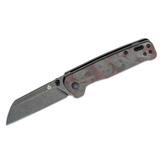 QSP Penguin - Shredded Carbon Fibre/Red G10 Handle with Black Stonewash Blade, QS130-URD