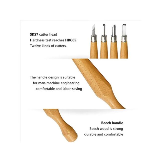 Knife Depot Wood Carving Chisel Set - 12 Piece SK7 Various Blades with Ergonomic Handles - Image 11