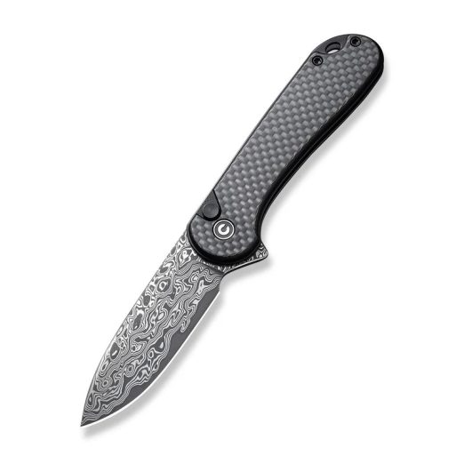 CIVIVI  Button Lock Elementum II C18062PB-DS1, Twill Carbon Fibre Overlay on Black G10 Handle, 2.96" Damascus Blade