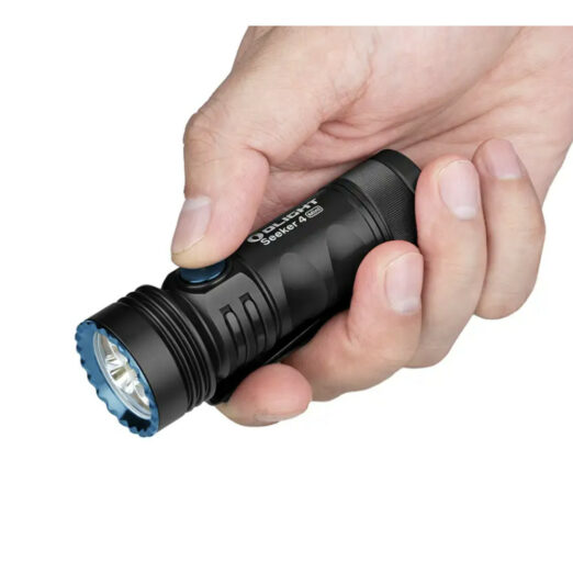 Olight Seeker 4 Mini Rechargeable Light with Cool White Light (1200 Lumens) and UV Light (365nm) - Black