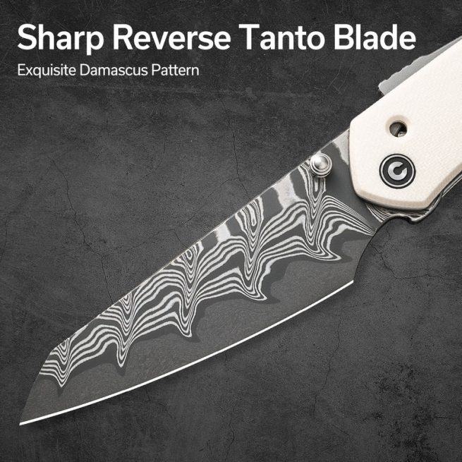 CIVIVI Vision FG C22036-DS1, Ivory G10 Handle, 3.5" Damascus Blade, Superlock - Image 3