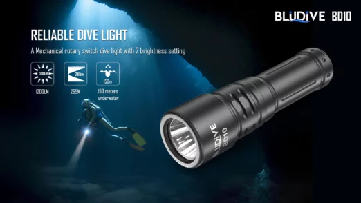 BluDive BD10 Diving Torch with Rotary Switch (1200 Lumens, 265 Metres)