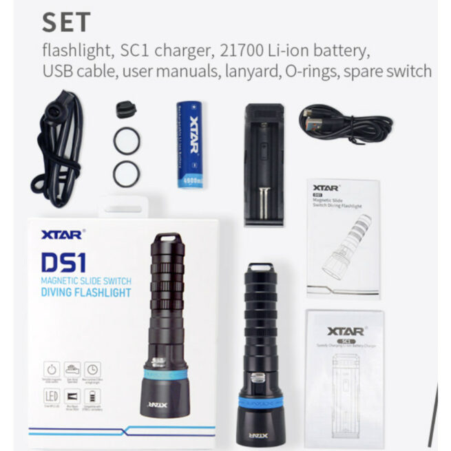XTAR DS1 Magnetic Slide Switch Dive Torch Set - 1000 Lumens - Image 18