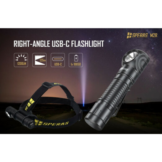 SPERAS M2R Rechargeable Headlamp/Flashlight (1200 Lumens, 125 Metres)