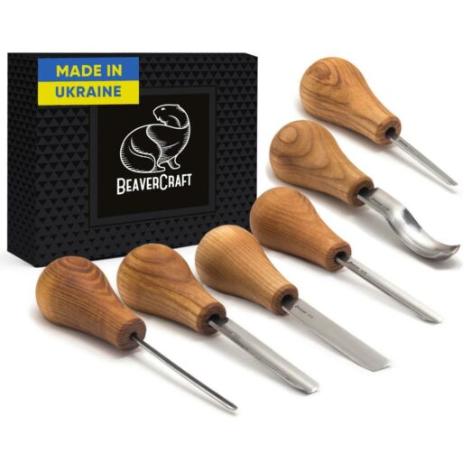 Beaver Craft SC05 Chisel Set with Palm Handles for Woodcarving