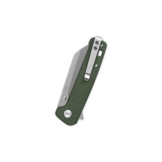 QSP Penguin Button Lock, Green Micarta with Stonewashed 14C28N Blade, QS130BL-C1