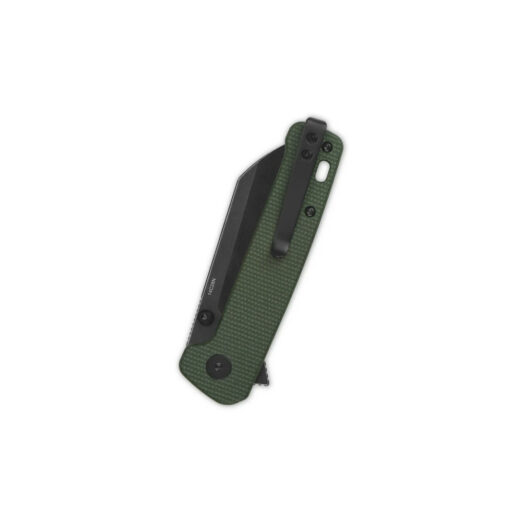 QSP Penguin Button Lock, Green Micarta with Black Stonewashed 14C28N Blade, QS130BL-C2