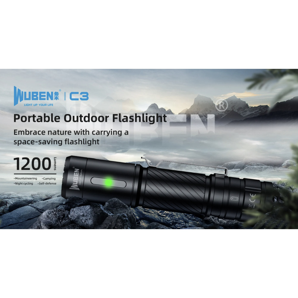 WUBEN C3 USB Rechargeable 1200 Lumens Waterproof LED Flashlight With Battery