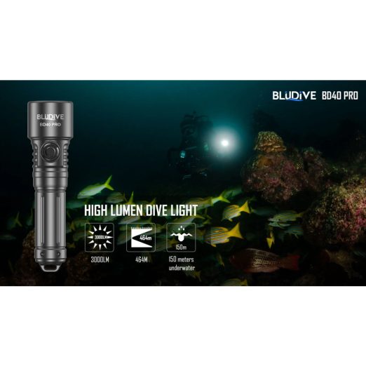 BluDive BD40 Pro 3000 Lumen Diving Torch - (3000 Lumens, 464 Metres)