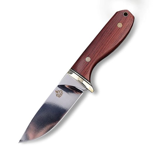 QSP Erised I Fixed Blade - Mirror Polished 9Cr14Mov, Rosewood Handles with Mosaic Pins, and Leather Cover, QS114