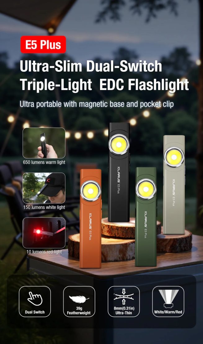 Klarus E5 Plus Rechargeable EDC Tool Light with Magnetic Base (650 Lumens, 32 Metres) - Image 9