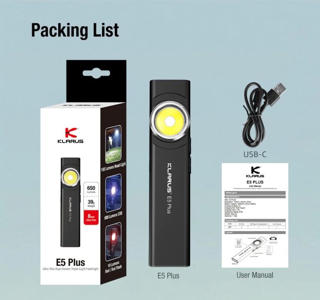Klarus E5 Plus Rechargeable EDC Tool Light with Magnetic Base (650 Lumens, 32 Metres) - Image 22