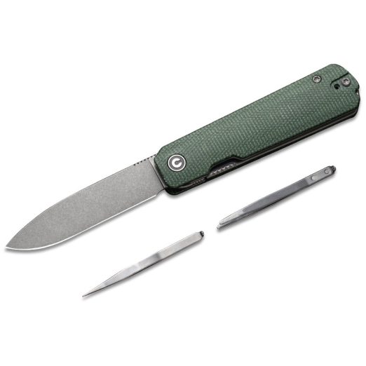 CIVIVI Sendy, Green Canvas Micarta, Stonewashed Nitro-V Drop Point Blade, C21004A-1