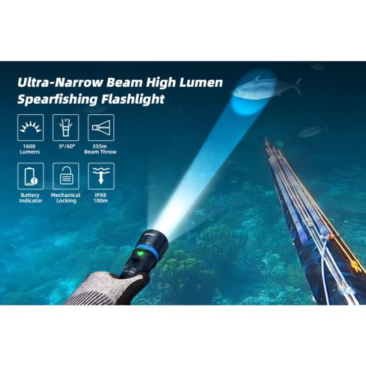 XTAR DH1 1600 Ultra-Narrow Beam Dive Torch Set - 1600 Lumens