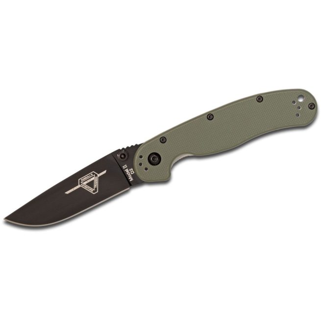 Ontario RAT Model 2 - 3.0" Black D2 Blade, OD Green Nylon Handles, Liner Lock, 8830OD