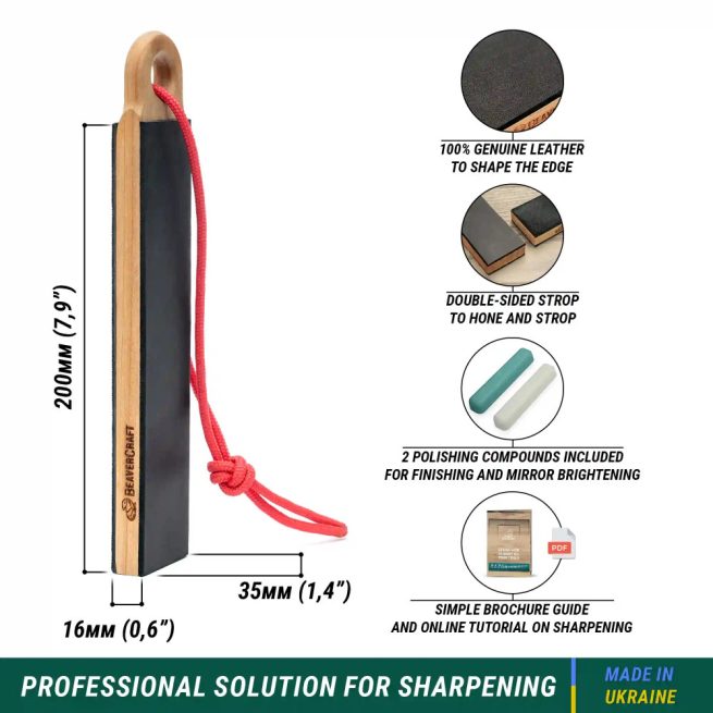 BeaverCraft Pocket Dual-Sided Leather Paddle Strop with Two Polishing Compounds - LS9P02 - Image 2