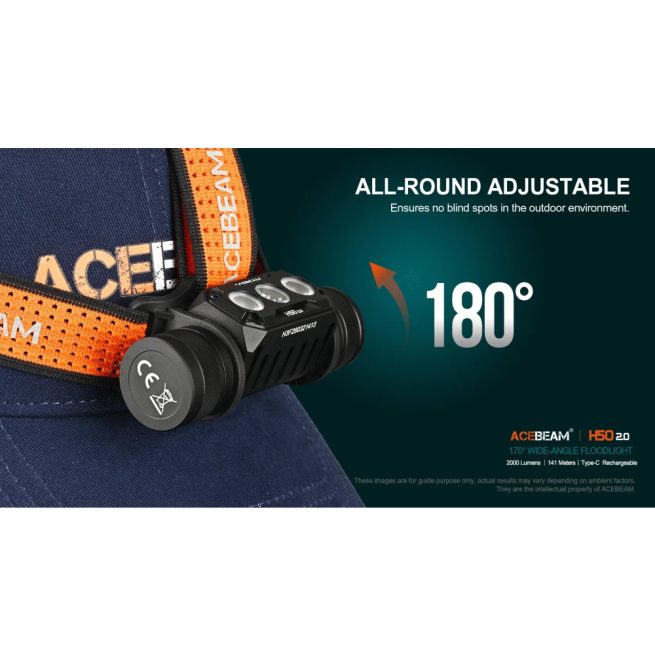 AceBeam H50 2.0 High Performance Rechargeable Spot/Flood High CRI Headlamp (2000 Lumens, 141 Metres) - Image 7