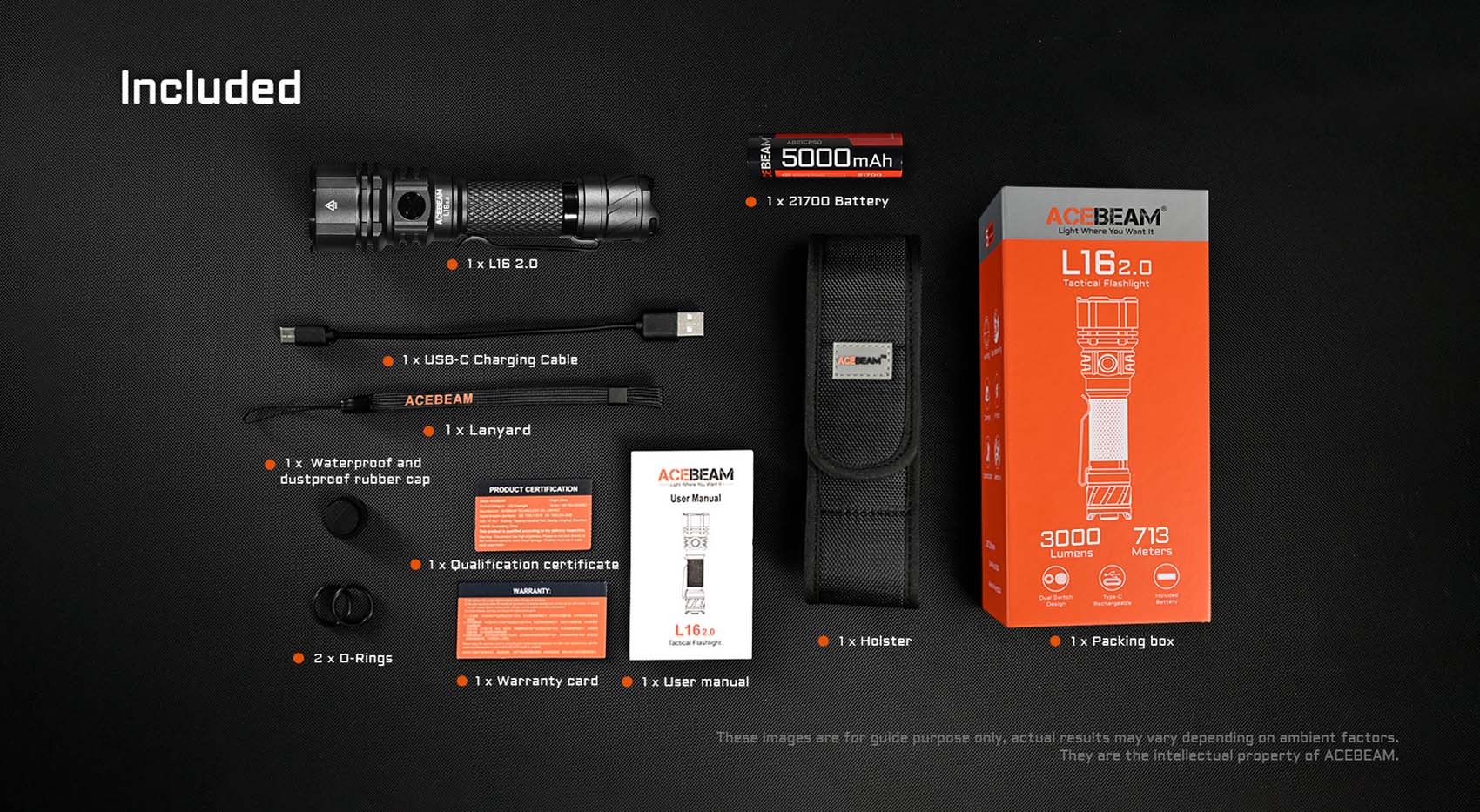 AceBeam L16 2.0 Rechargeable Compact Tactical Flashlight (3000 Lumens, 713 Metres) - Image 6