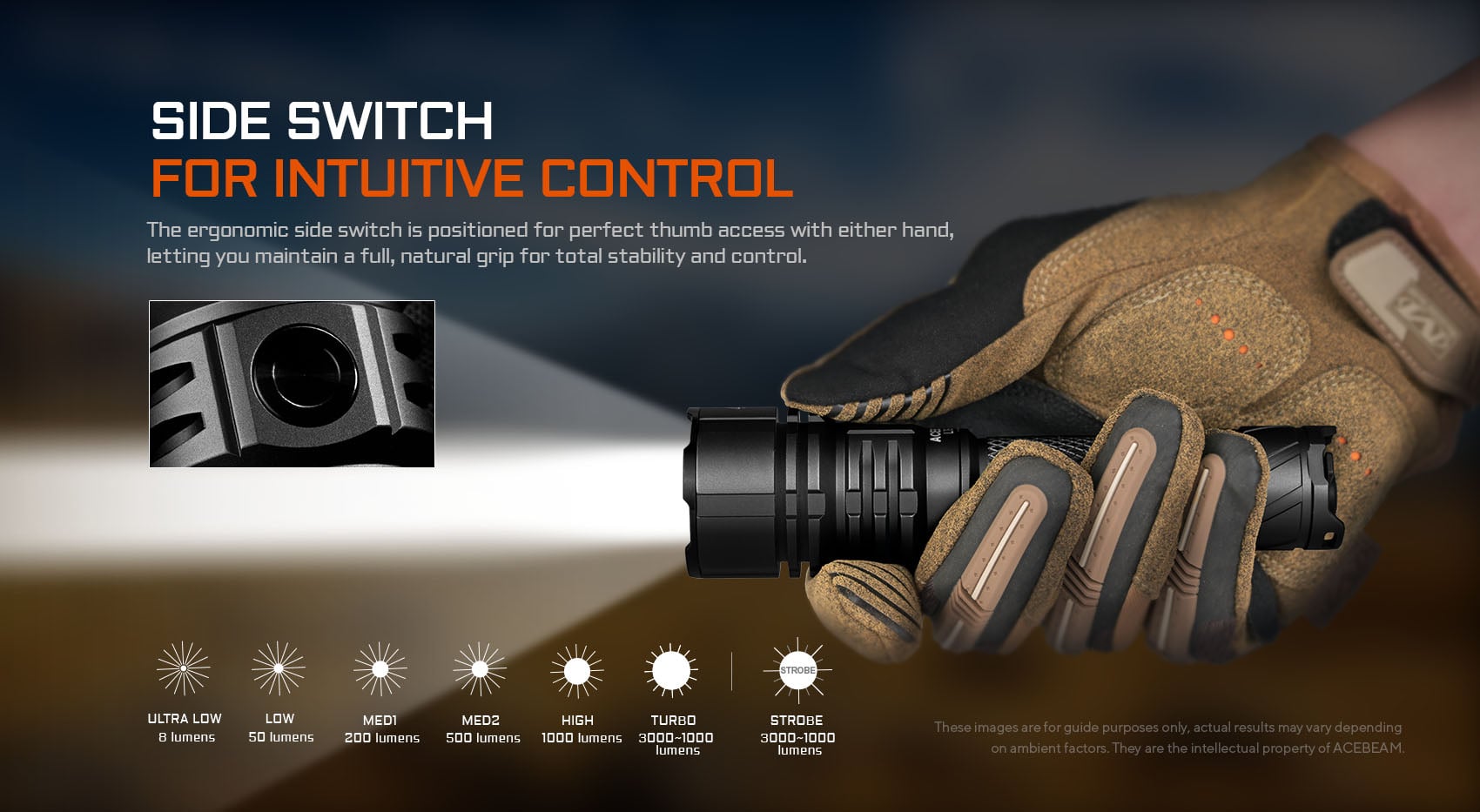 AceBeam L16 2.0 Rechargeable Compact Tactical Flashlight (3000 Lumens, 713 Metres) - Image 9