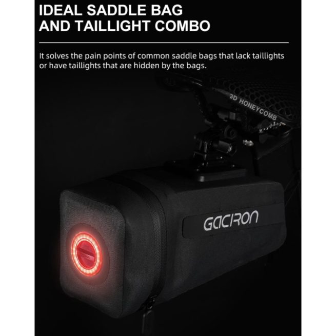 Gaciron Bird Nest 200, Cycling Saddle Bag with Motion Sensor Tail Light - Black - Image 20