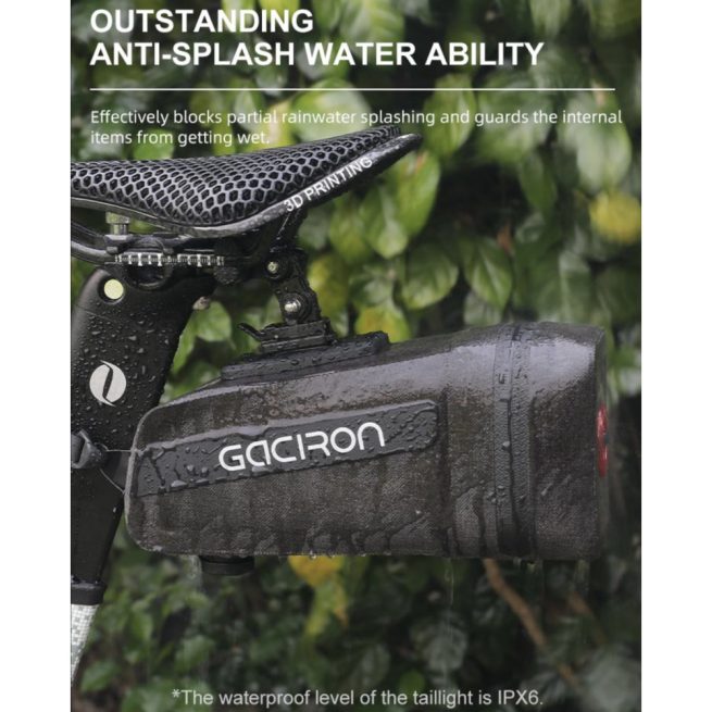 Gaciron Bird Nest 200, Cycling Saddle Bag with Motion Sensor Tail Light - Black - Image 10