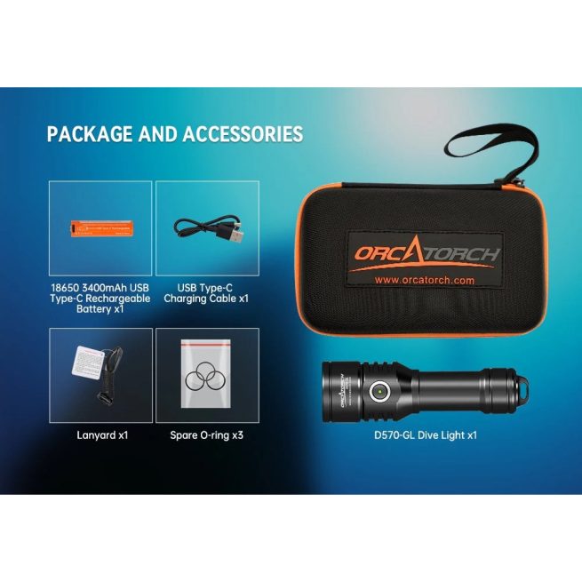 OrcaTorch D570-GL 2.0 Dive Light with White Light (1500 Lumens) and Green Laser Light (1000 Metres) - Image 20