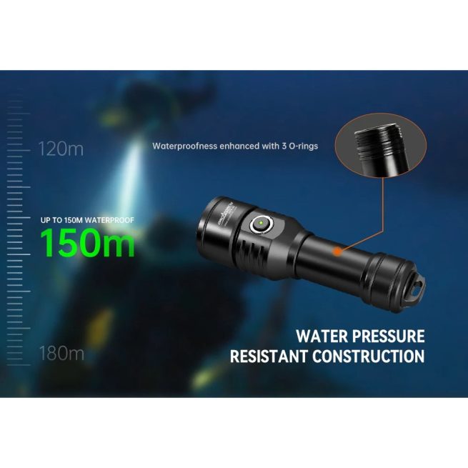 OrcaTorch D570-GL 2.0 Dive Light with White Light (1500 Lumens) and Green Laser Light (1000 Metres) - Image 8