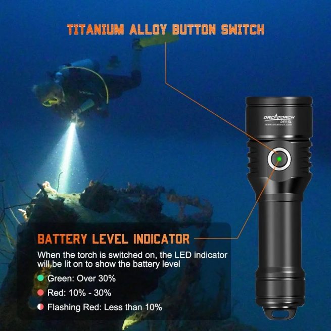 OrcaTorch D570-GL 2.0 Dive Light with White Light (1500 Lumens) and Green Laser Light (1000 Metres) - Image 9