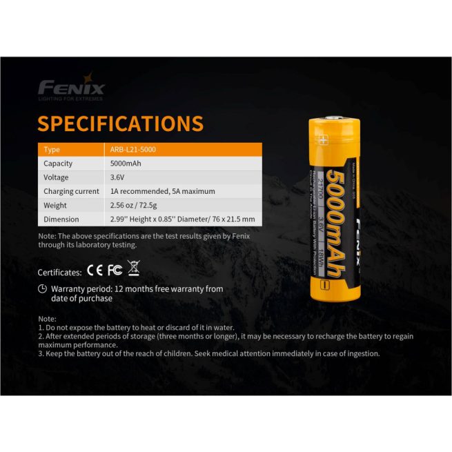 Fenix 21700 5000mAh Li-ion Rechargeable Battery ARB-L21-5000 - Image 6