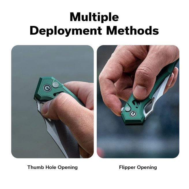 CIVIVI Anaaki C24039-3, 2.98" Nitro-V Blade, Green Aluminium Handle, Button Lock - Image 5