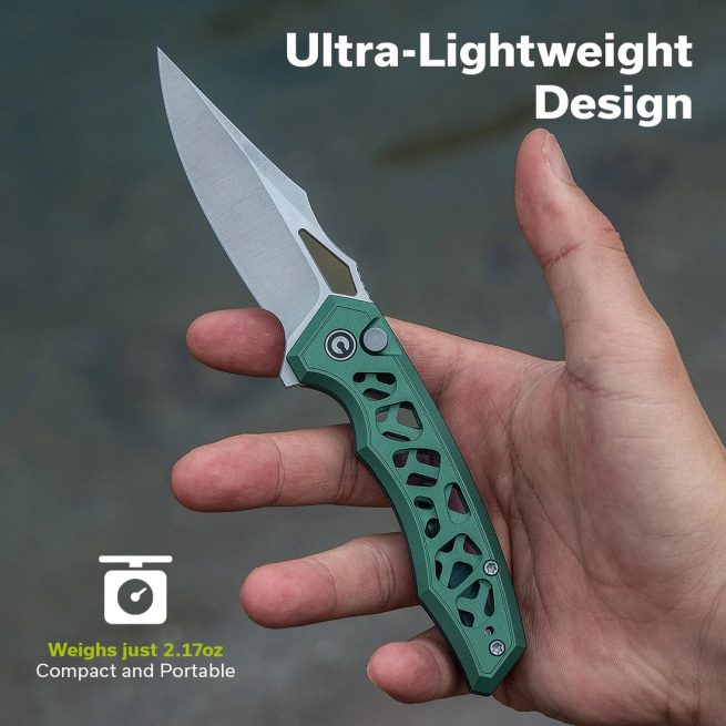 CIVIVI Anaaki C24039-3, 2.98" Nitro-V Blade, Green Aluminium Handle, Button Lock - Image 3