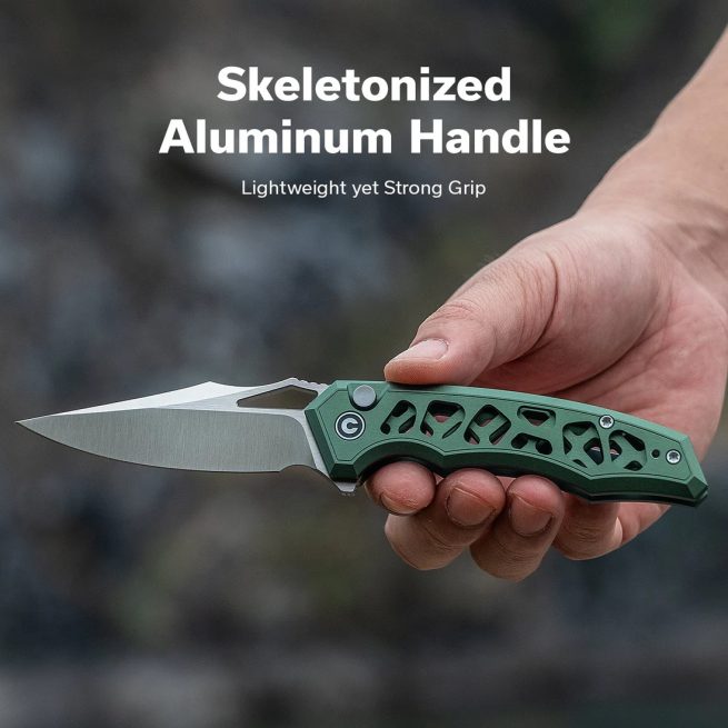 CIVIVI Anaaki C24039-3, 2.98" Nitro-V Blade, Green Aluminium Handle, Button Lock - Image 6