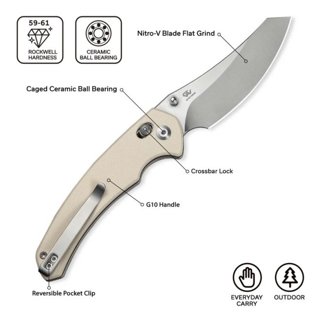 CIVIVI Sixgill C24050-2, 3.41" Nitro-V Blade, Ivory G10 Handle, Crossbar Lock - Image 7