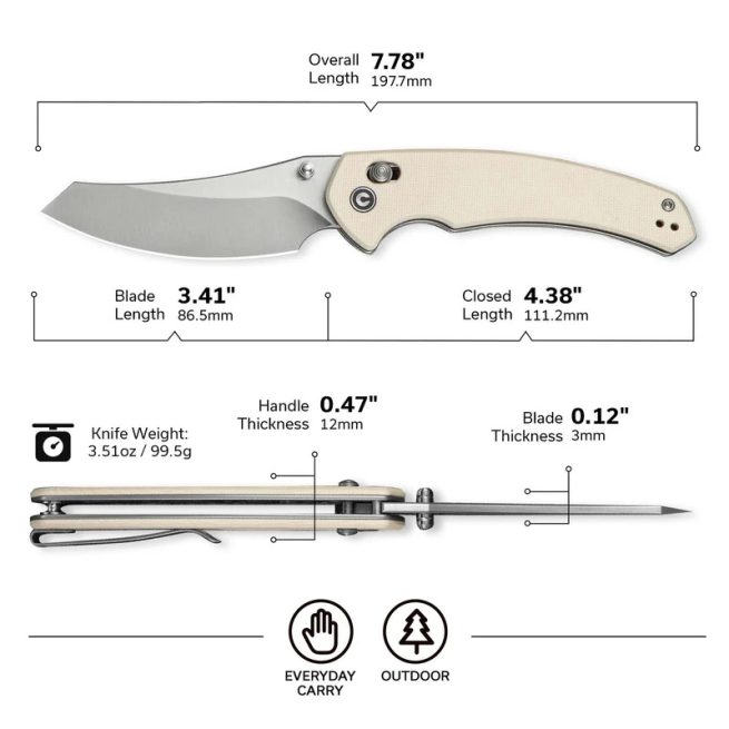 CIVIVI Sixgill C24050-2, 3.41" Nitro-V Blade, Ivory G10 Handle, Crossbar Lock - Image 2