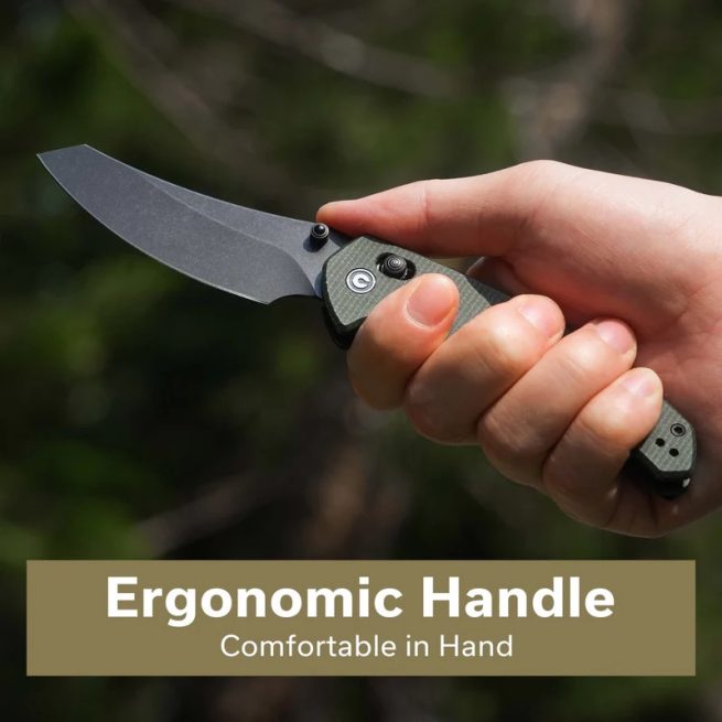 CIVIVI Sixgill C24050-3, 3.41" Black Stonewashed Nitro-V Blade, Green Canvas Micarta Handle, Crossbar Lock - Image 3